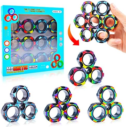 Fasezoomit 12pcs fidget играчки за деца, магнетски прстен играчки, играчки за олеснување на анксиозност за декомпресија магнетски