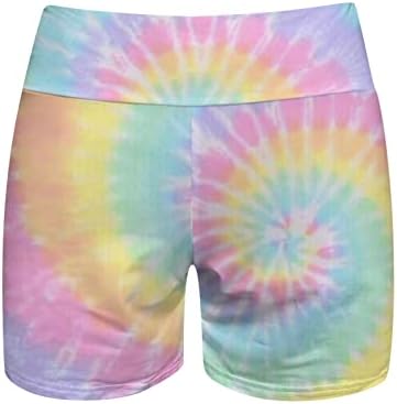 Печати шорцеви за жени за жени случајно лето, женски еластични удобни шорцеви со високи половини со џебни плажа кратки панталони