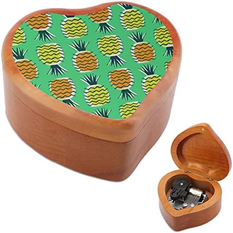Бранови од ананас дрвена музичка кутија срце форма на срце, ветровито музичко кутија гроздобер дрвена часовничка музичка кутија подароци
