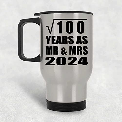 Дизајнифицирајте ја 10 -годишнината од квадратниот корен од 100 години како г -дин и г -ѓа 2024 година, сребрена кригла од патувања