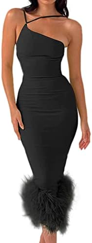 Формален моден фустан женски елегантен едниот рамо меки полите разделени завој без ракави за контраст меш