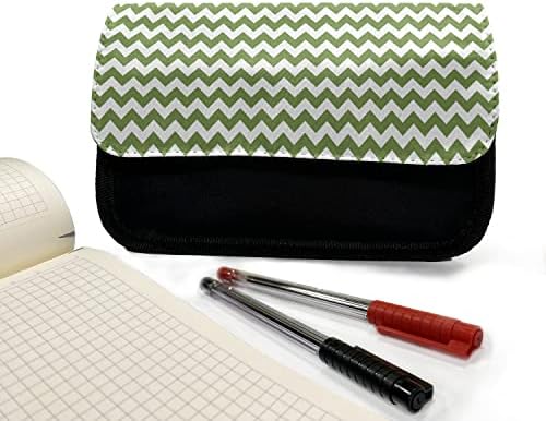 Зачудувачки случај со молив со шеврон, зелена тонирана цик -цак линија, торба со молив со ткаенини со двоен патент, 8,5 x 5,5, папрат