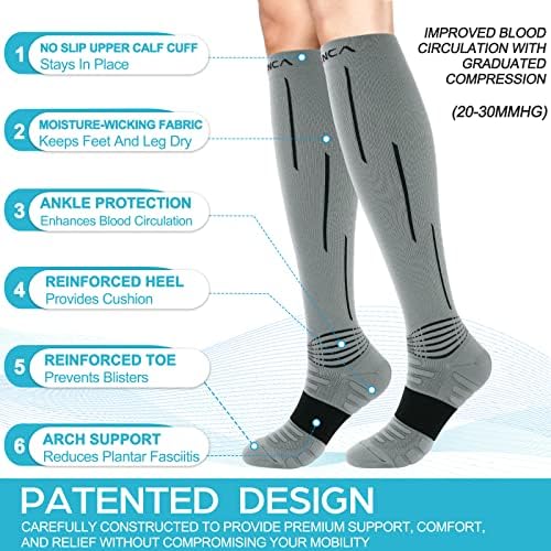 Чорапови за компресија на Нејка, медицински атлетски чорапи со теле за обновување на повреди и олеснување на болката, спортска заштита-1 пар, 20-30
