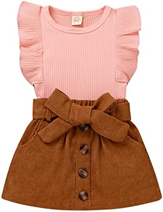 Мало Дете Бебе Девојче Мода Здолниште Облека Плетени Маица Блузи Копче Мини Здолништа Во Собата 2 парчиња Летна Облека