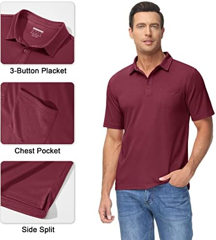 Magcomsen Обични поло маици за мажи со краток ракав со џебни голф кошули Брзи суви летни кошули