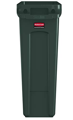 Rubbermaide Commercial Products Тенок Jimим пластичен правоаголен ѓубре/конзерва за отпадоци со канали за вентилација, 23 галон, зелена