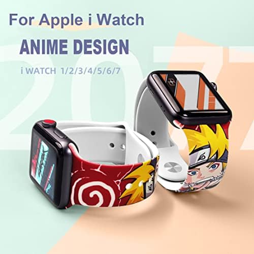 RCFFDL Anime Watch Band компатибилен со Watch Bands 38mm 40mm 42mm 44mm, Cartoon Design Silicone Sport Sport Strap компатибилен за Smart Watch
