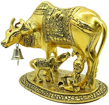 Dalvkot kamdhenu крава со теле и декоративно шоу за фигура Кришна за домашен декор и подарок