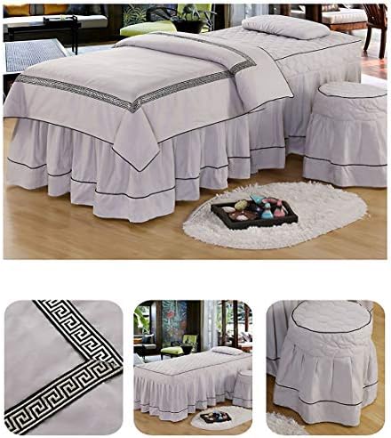 European Style Embroidery Beauty Bed Cover, Soft Massage Table Sheet Sets Bedspread with Face Rest Hole 3-Piece Massage Linens-Gray