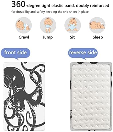Октопод тематски опремени мини чаршафи за креветчиња, преносни мини за креветчиња за кревет