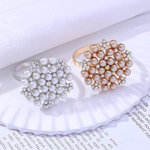 Waindark Pearl Rhinestone прстени од салфетка 6 парчиња држач за креативност рози салфетки за свадбени фестивали вечера за трпезариска