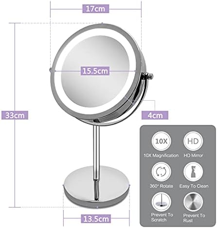 Лични огледала за шминка со светла, одвојување на 10x зголемување, ротација од 360 °, напојувана од батерија, преносна маса за табела