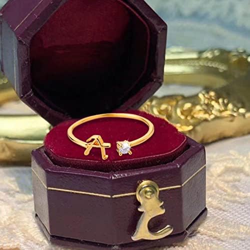 Womenените ветуваат прстени Персонализирани Rhinestone 26 Писма за венчаници за венчавки првично писмо отворено прилагодливо дијамантски