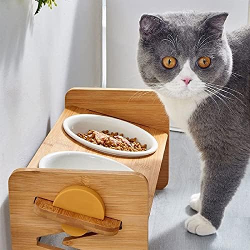 Fuuie чинии за храна и вода чинија за храна за мачки, 15 ° навалена покачена храна за мачки и чинија со вода, без напор за миленичиња,