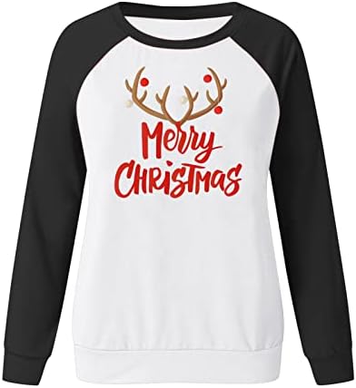 Рузијог Среќна Божиќна маичка за жени крпеница со долги ракави печатење маици за пулвер лабава вклопена во блуза за туника на Раглан