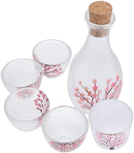 Ipetboom sake саксија и чаша стакло од јапонски стил, поставени сервирање на карафе и 4 чаши за затоплување за затоплување