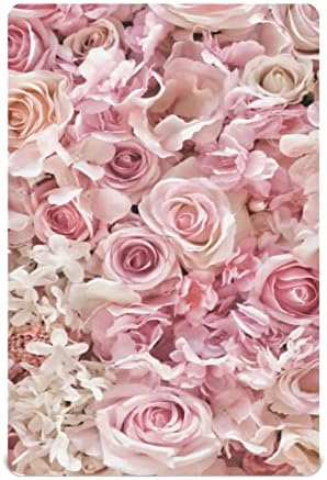 Алаза розови розови цвеќиња цветни чаршафи за креветчиња, опремени листови за басинет за момчиња бебе девојчиња, стандардна големина