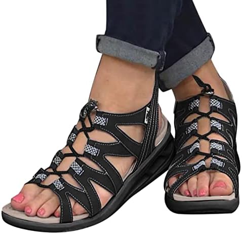 Womenените облечени сандали летни модни пролет и летни сандали жени со голема големина отворена пети, клин пета римски стил светло и удобни