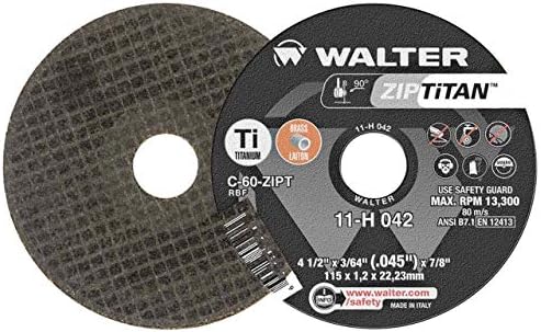Волтер 11H042 4-1/2x3/64x7/8 ZIP Titan месинг и титаниумски пресечни тркала тип 1 Grit C60, 25 пакет