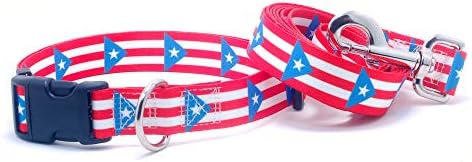 Јака за кучиња И Поводник Поставени Со Знамето На Порторико | Одлично За Празници, Специјални Настани, Фестивали, Денови На Независност