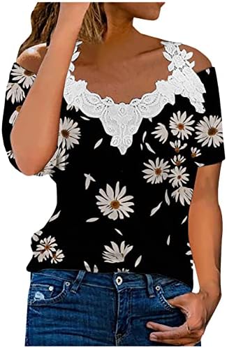 Massionенска модна маица ладна рамо капчиња чипка врвови шарени пеперутки печатат блузи 2023 летни кошули