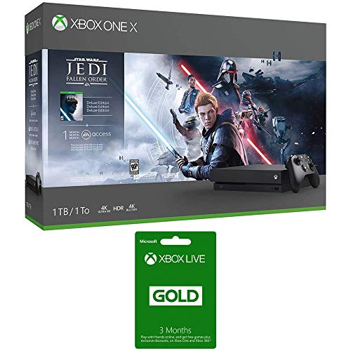 Мајкрософт ЦИВ-00411 Xbox One X Star Wars Jedi Падна Цел 1 Тб Пакет Со Microsoft Xbox Во Живо 3 Месец Злато Членство