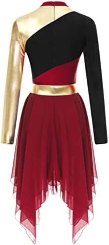 Wastwit женски блок во боја металик долг ракав литургиски пофалби танцувачки туничен поклон лирски танц фустан