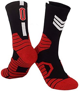 Bestgift мажи и женски кошаркарски чорапи обичај тим број екипаж чорапи црна црвена бр. 0 големина на возрасни
