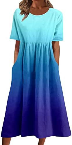 Дами летни фустани 2023 година обичен бохо цветен печатен фустан на плажа, краток ракав градиент макси фустан лабав фустан од ацтек