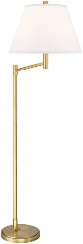 Passini Euro Design Squire Modern Arc Floor Larm стои 62 1/2 висока топла златна метална офсет рака бела постелнина ткаенина затегната