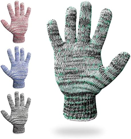 ABC String плетени ракавици маж Масовен пакет од 12 пара, големи мулти-бои памучни нараквици за мажи 10 x 4, ракавици за дишење