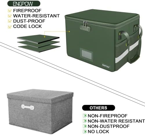 Кутија за датотеки Engpow со заклучување, огноотпорно поле за документи со капакот на патент, кутија за подигнување на кутии за складирање