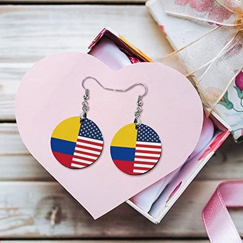 Американско знаме на Колумбија, дрвени обетки, тркалезни приврзоци, висини куки за уши, накит за жени