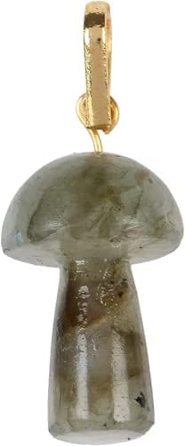 Gemhub Природен кристален камен приврзок/ѓердан, Камен камера во форма на печурки со камења со златен месинг прстен за изработка на накит