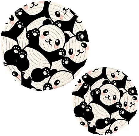 Сет на држачи за тенџере на Kigai Panda, сет од 2, памучни јаже со отпорни на топлина, тркалезни сили за топли садови, тенџере, чинија, чајник,