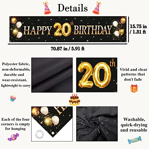 Кимини -Ки Среќен 20 -ти роденденски банер, лагер на 20 -ти роденденски банер за позадини, 20 -ти години декор, 20 -ти роденденски украси