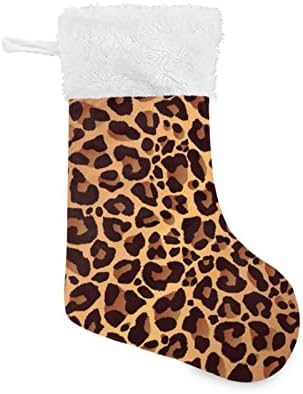 Кигаи 1 пакет Божиќни чорапи со леопард печатење, кадифен манжетна камин Божиќ што виси чорапи за украси за семејни празнични забави