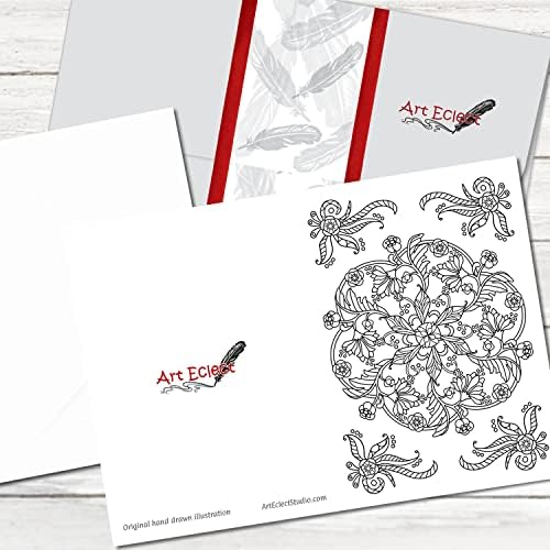 Честитки за боење на уметноста Мандала, 20 картички со коверти за возрасни да се обојат за какви било прилики