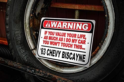 1963 63 Chevy Biscayne Не допирајте го мојот автомобил, метален wallиден декор, знак за гаража, знак за ГМ автомобил - 10х14 инчи