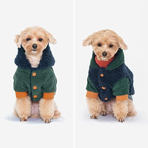 Ccoccadog Реверзибилно зимско кучиња палто со аспиратор, зелена Xlarge Fleece Boucle Corduroy Jumper, Leash Doad, лесна и лесна, ладна временска