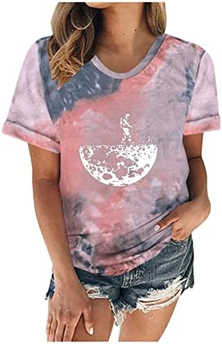 Женски врвови маица од месечина од месечина 2023 година, графички маички со кратки ракави на вратот