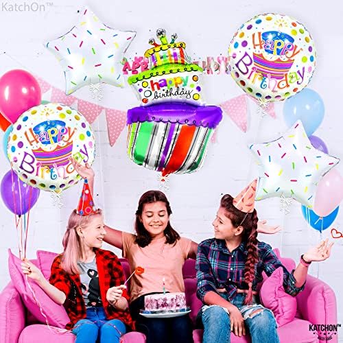Katchon, Среќен роденденски балони сет - голем, балон со торта од 36 инчи, поддржан од хелиум | Пакет од 5 среќни роденденски