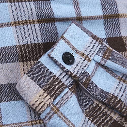 Chainените есенски обични кошули карирани печати со долги ракави копче надолу од џебната облека, лабава палто кардиган за работа за работа