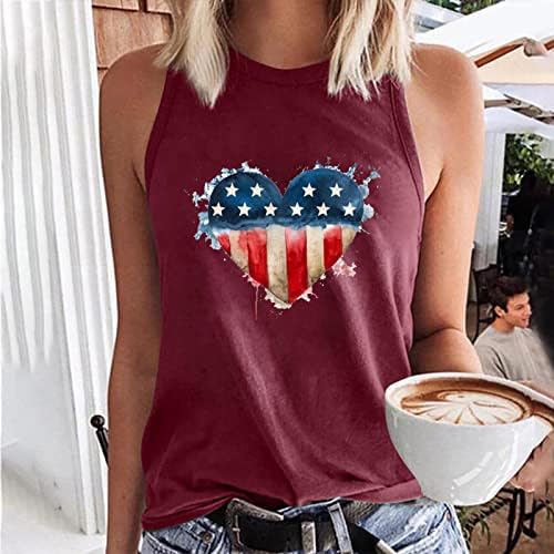 4 -ти јули резервоарот врвни жени Американски знаме Графички маички во САД starsвезди со шарени кошули без ракави за време