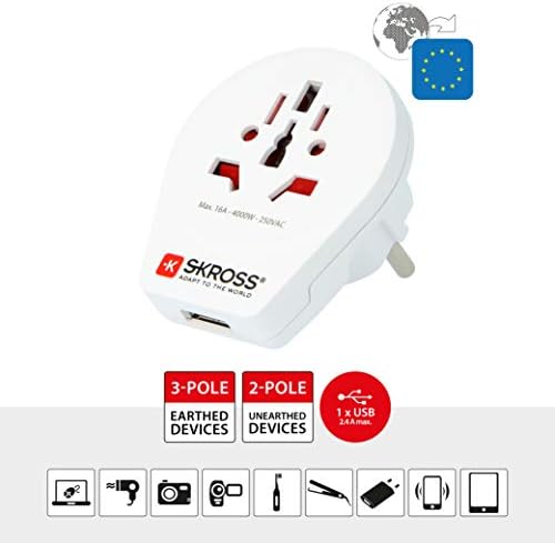 Adapter за USB за патувања во Европа во Европа, бело