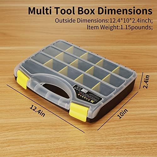Bosi Bosi Tools Hardware Cox Cox со делители - кутија за складирање на мали делови со достапна капаци за шарки - издржлива пластична