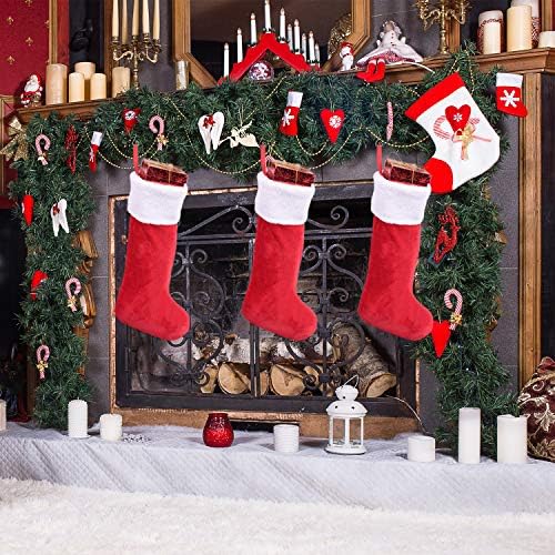 Божиќни чорапи 6 пакувања црвено -бело кадифен камин што виси кадифени чорапи за материјал за Божиќ, 20 инчи