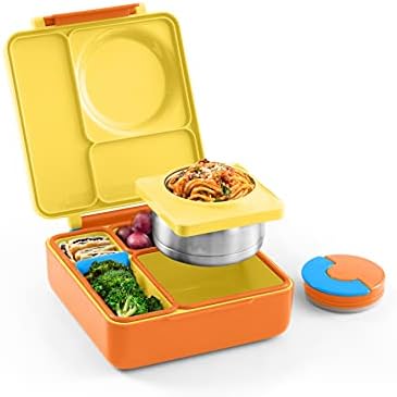 Омибокс Бенто кутија за деца - Изолирана кутија за ручек со бенто со тегла за доказ за протекување - 3 прегради, две температурни