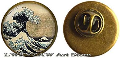 Голем бран на брошот Канагава, хокусаи, јапонски јапонски уметнички пин, едноставен брош, рачно изработен брош, М295