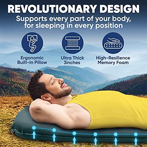 PowerLix Подлога за спиење - Подлога за само -надуеност од пена - Изолиран душек од 3 инчи ултратик за кампување, ранец, пешачење - ултралејт